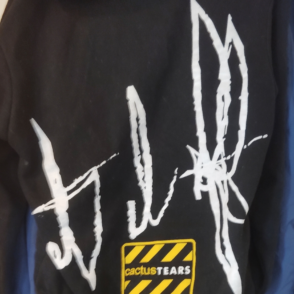 Black Hoodie with White Graphic and Yellow Accent